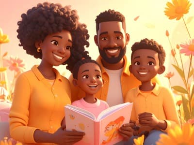 happy children and parents
